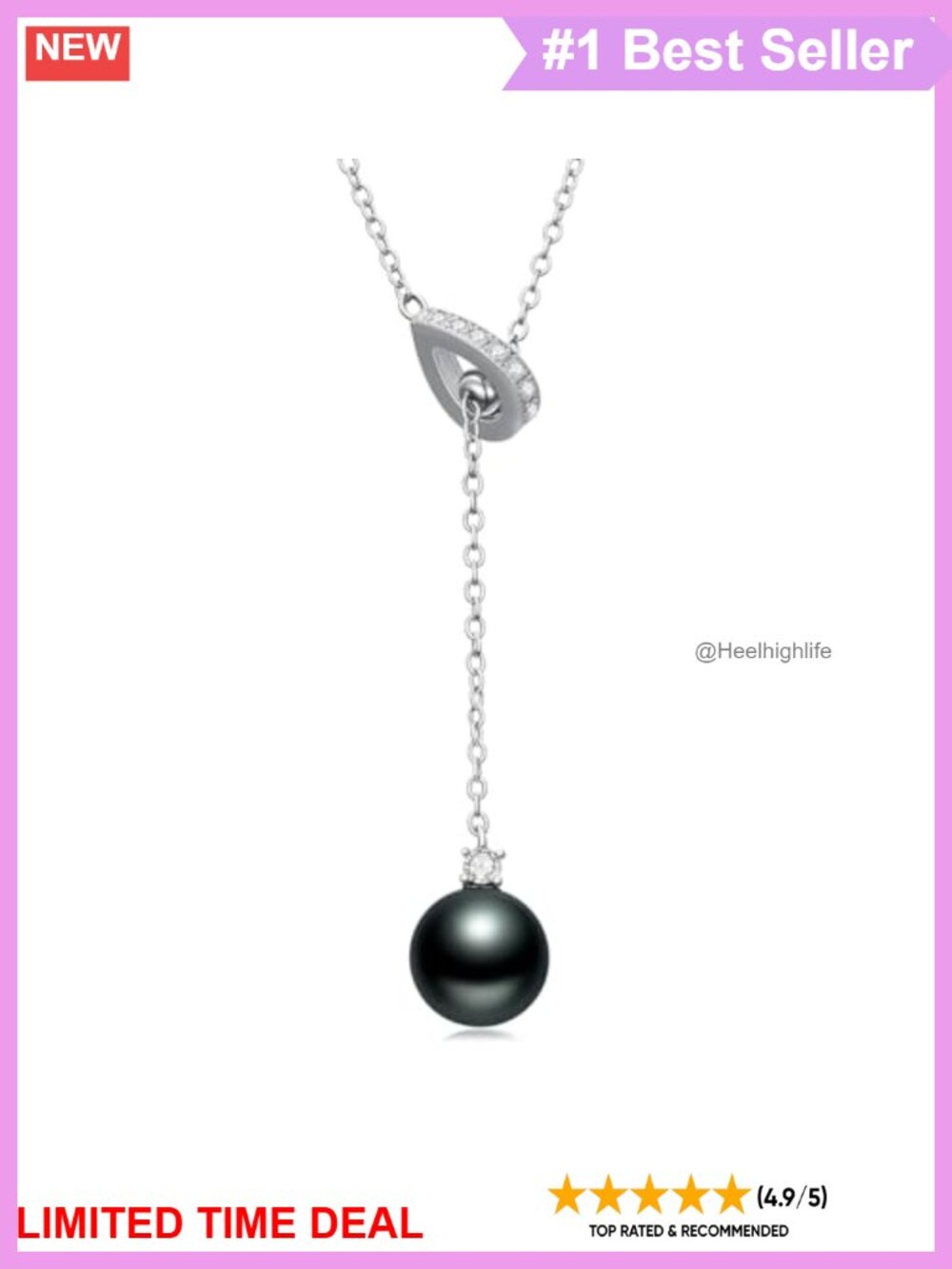 Tahitian Black Pearl Pendant Necklace 18k White Gold Plated Silver